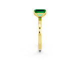 Yellow gold Emerald Cut Emerald Solitaire Ring with Thin Band and Prong Setting_26