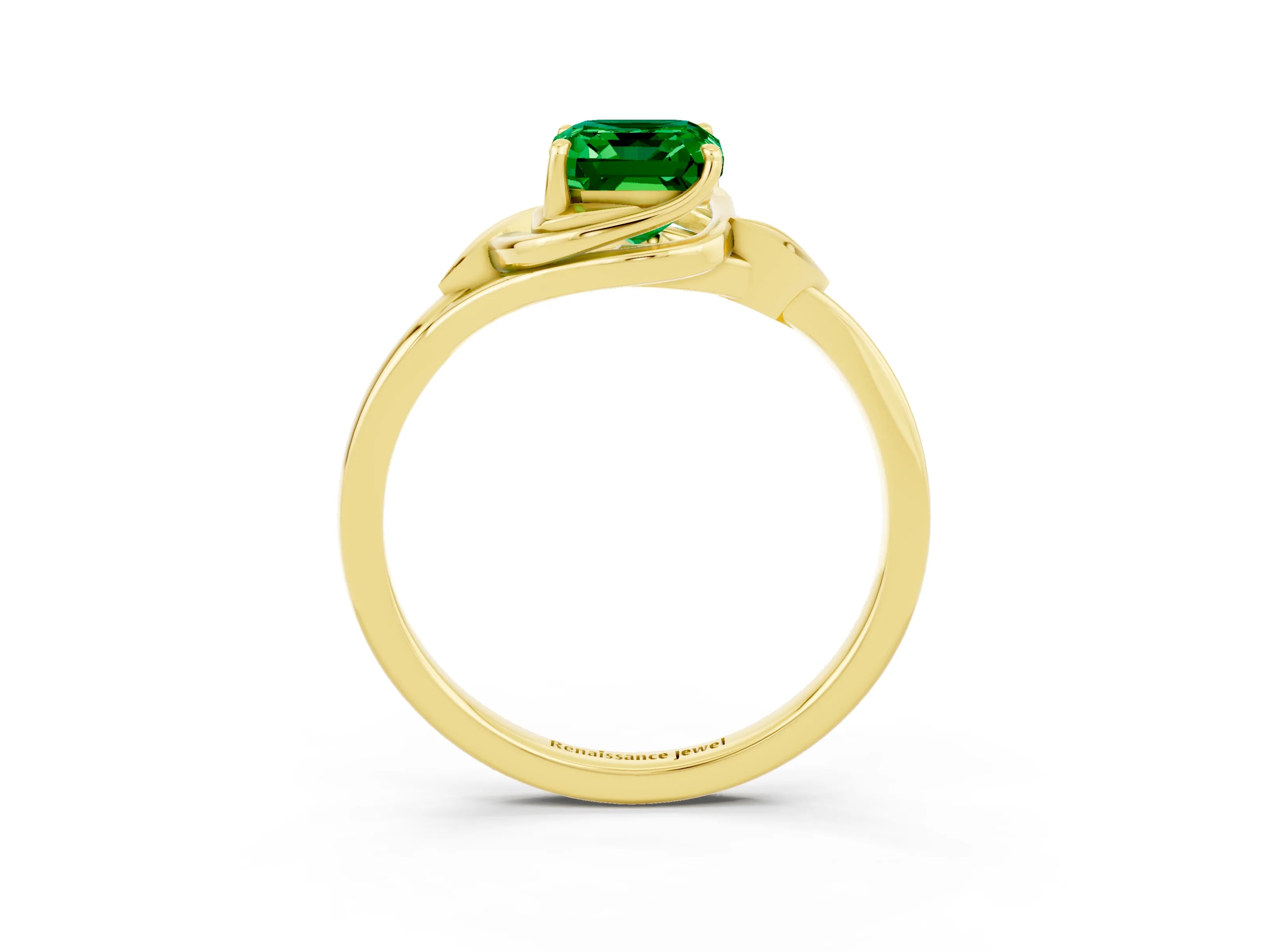 Yellow gold Emerald Cut Emerald Solitaire Ring with Twist Band and Four-Prong Setting_27