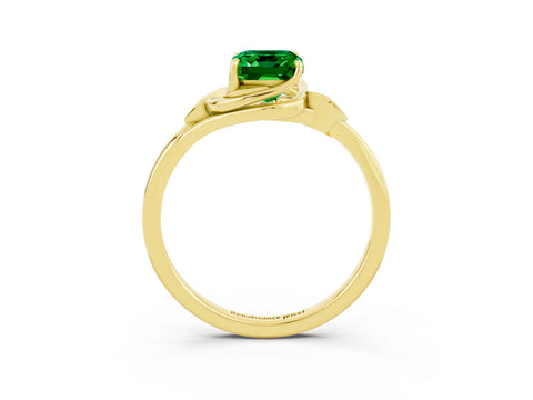 Yellow gold Emerald Cut Emerald Solitaire Ring with Twist Band and Four-Prong Setting_27