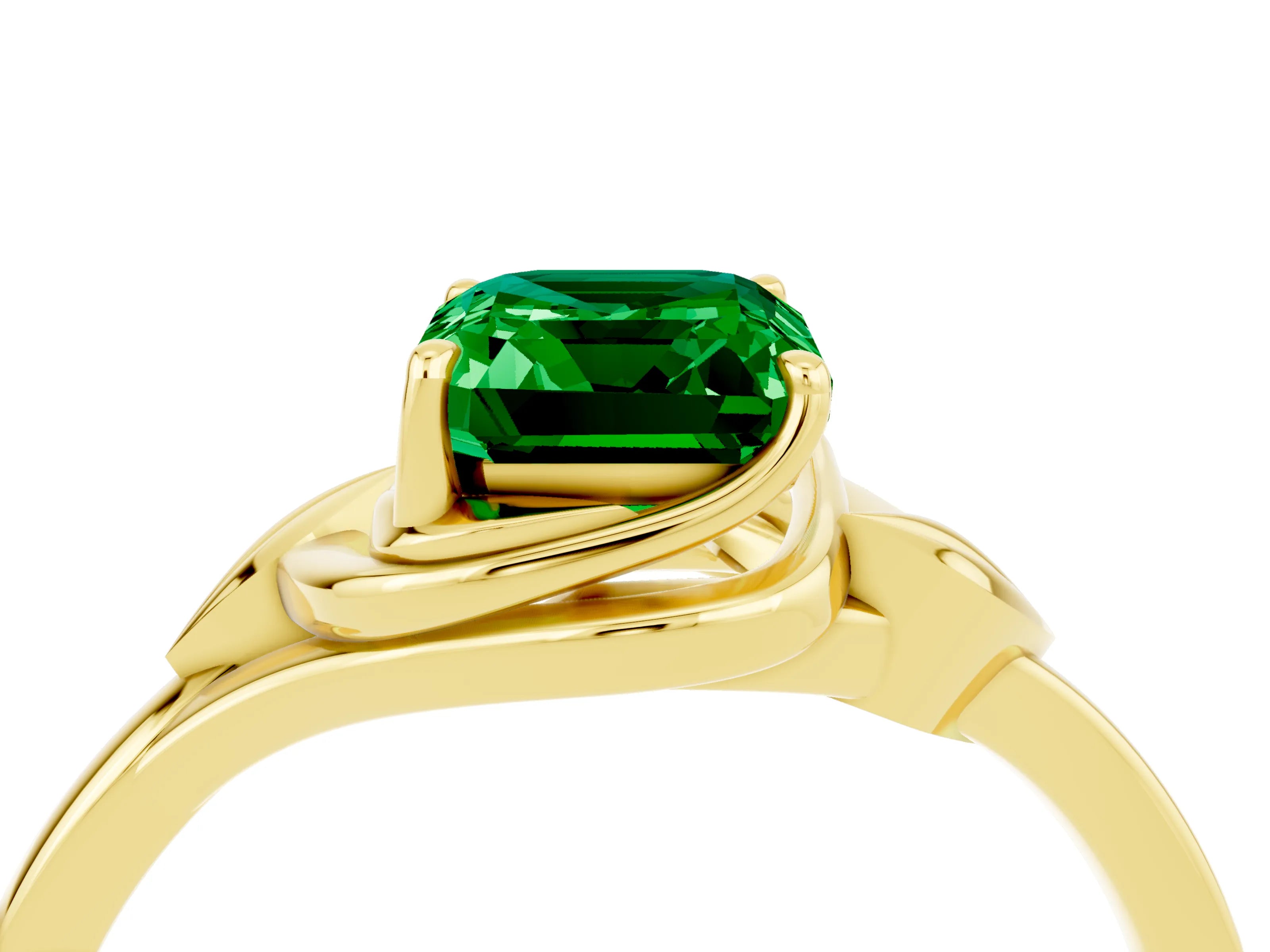 Yellow gold Emerald Cut Emerald Solitaire Ring with Twist Band and Four-Prong Setting_28