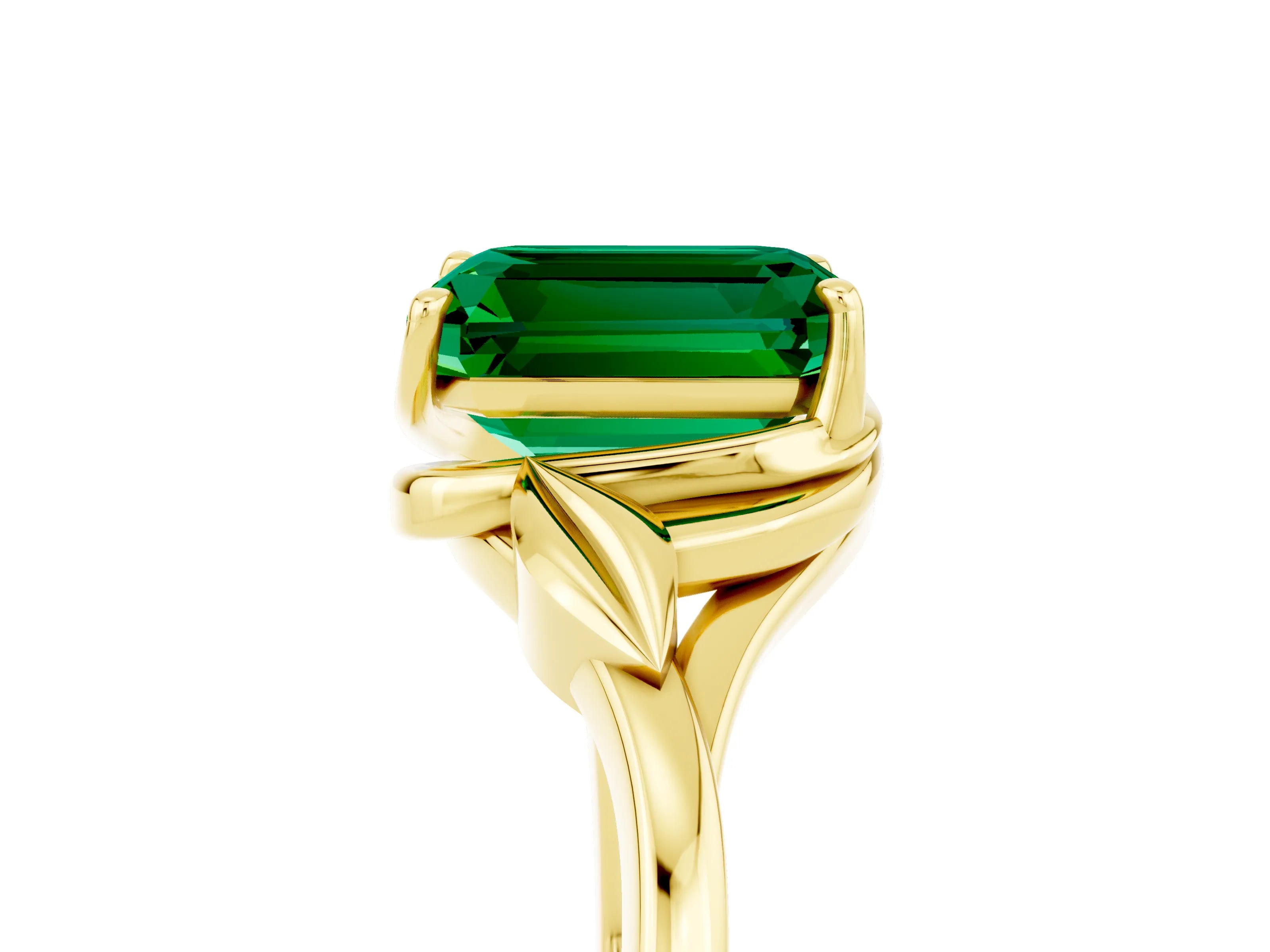 Yellow gold Emerald Cut Emerald Solitaire Ring with Twist Band and Four-Prong Setting_29