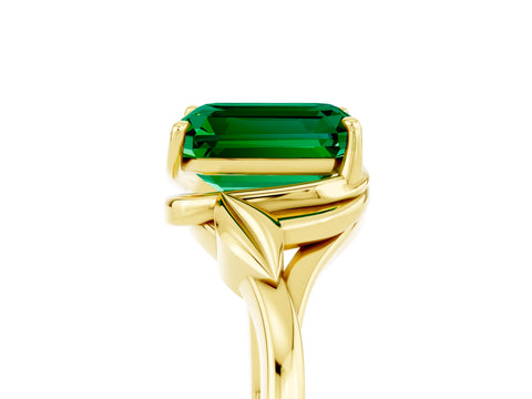Yellow gold Emerald Cut Emerald Solitaire Ring with Twist Band and Four-Prong Setting_29
