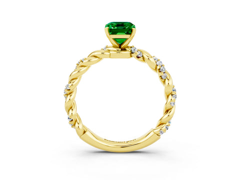Yellow gold Emerald Cut Emerald Solitaire Ring with Twisted Band and Pavé Accents_3