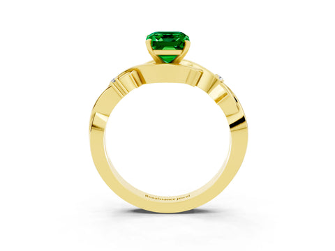 Yellow gold Emerald Cut Emerald Solitaire Ring with Twisted Band and Prong Setting_3