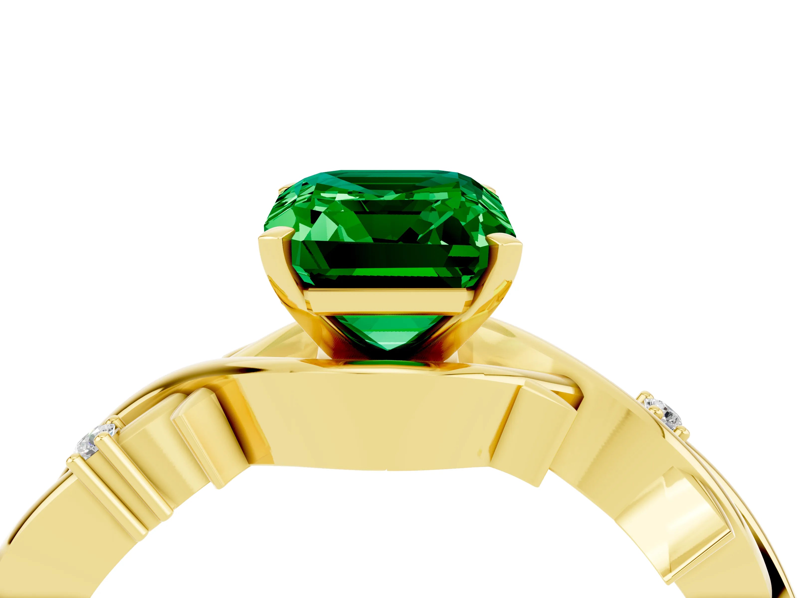 Yellow gold Emerald Cut Emerald Solitaire Ring with Twisted Band and Prong Setting_4