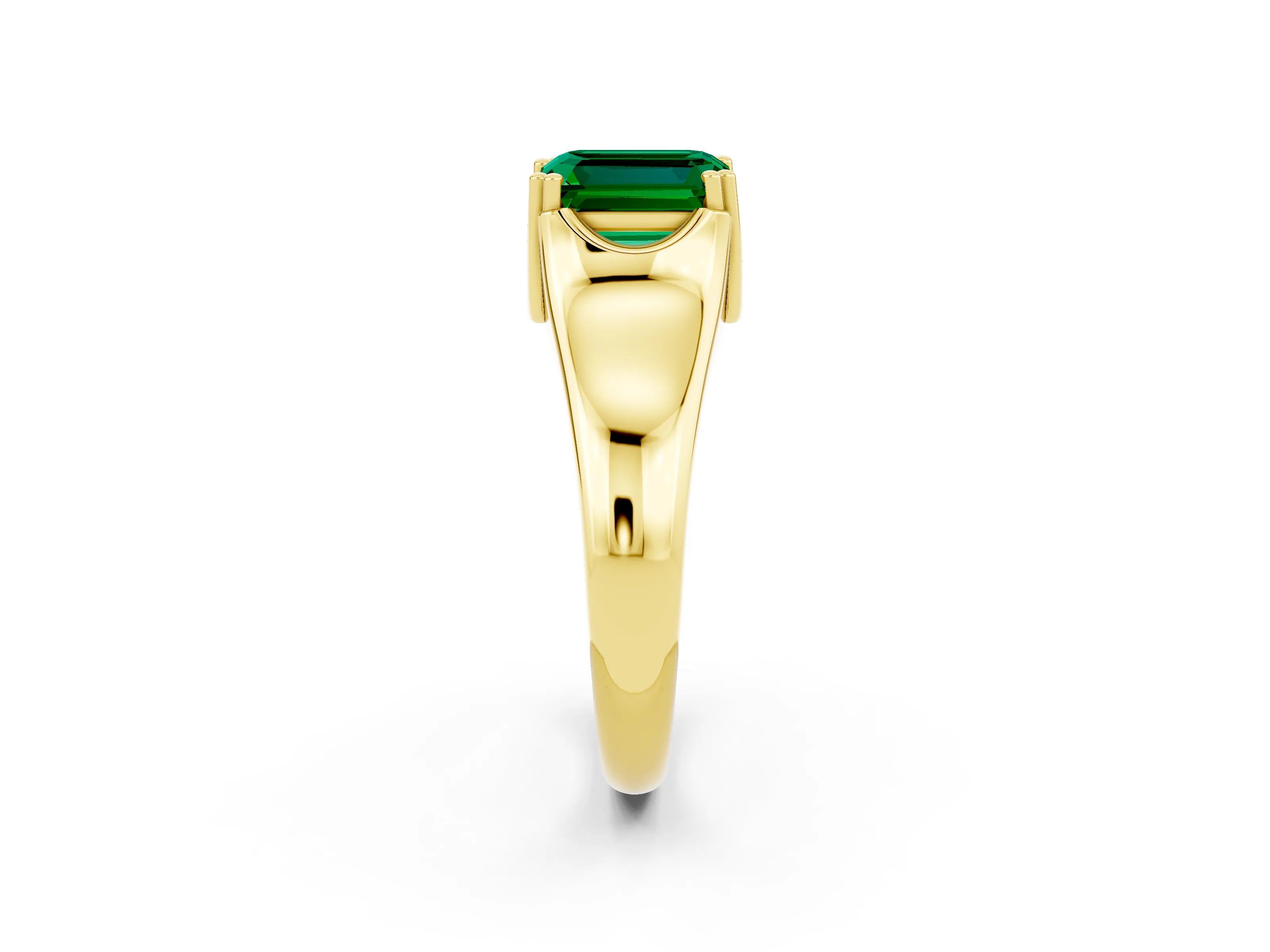 Yellow gold Emerald Cut Emerald Solitaire Ring with Wide Band and Prong Setting_2