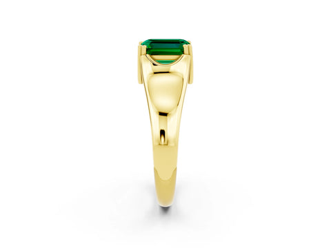 Yellow gold Emerald Cut Emerald Solitaire Ring with Wide Band and Prong Setting_2
