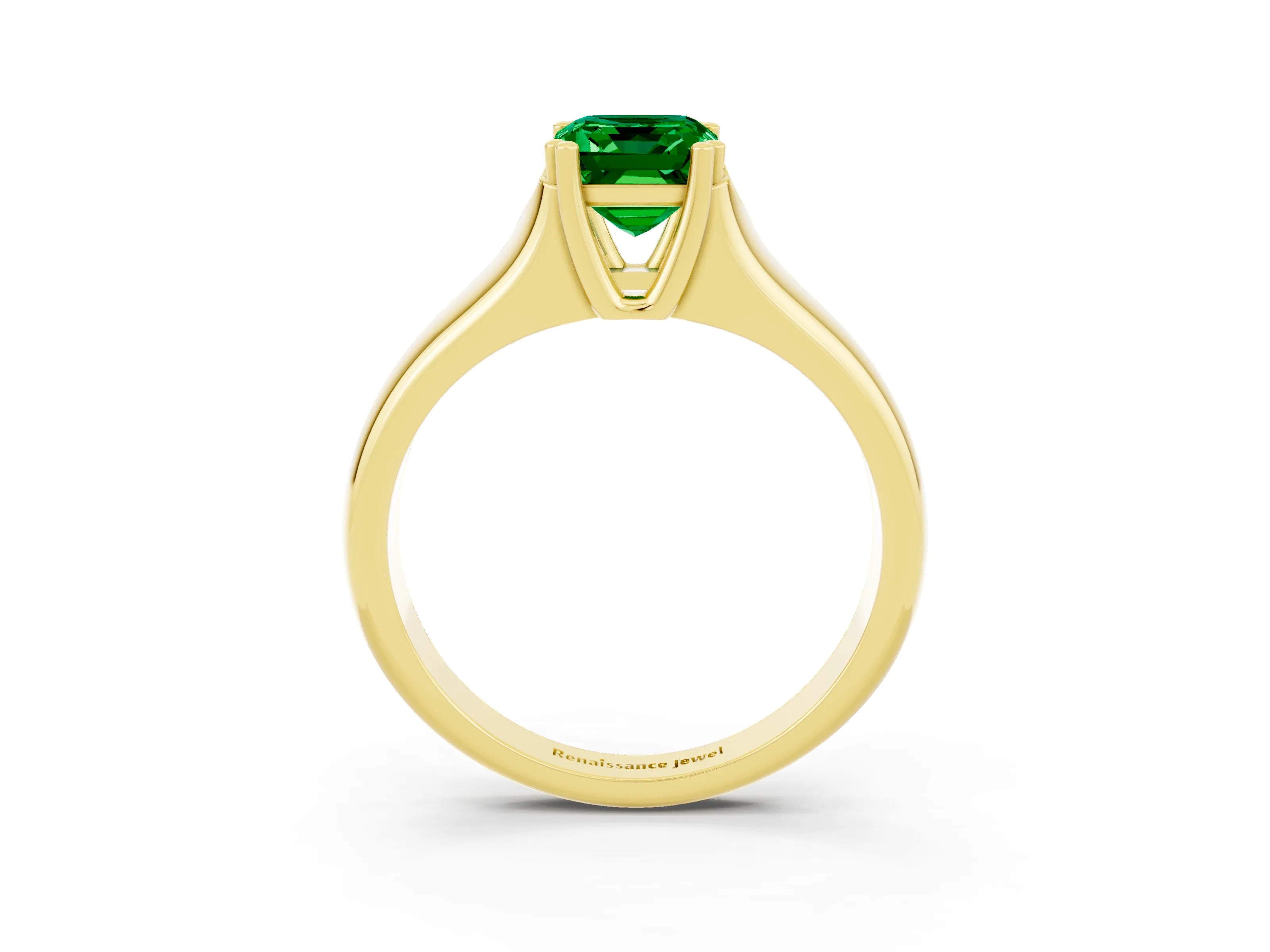 Yellow gold Emerald Cut Emerald Solitaire Ring with Wide Band and Prong Setting_3