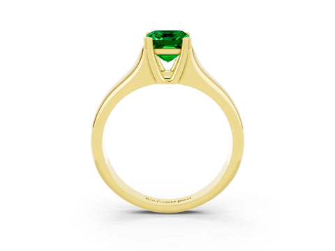 Yellow gold Emerald Cut Emerald Solitaire Ring with Wide Band and Prong Setting_3