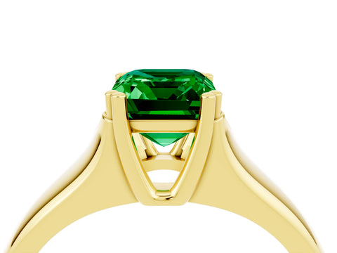 Yellow gold Emerald Cut Emerald Solitaire Ring with Wide Band and Prong Setting_4