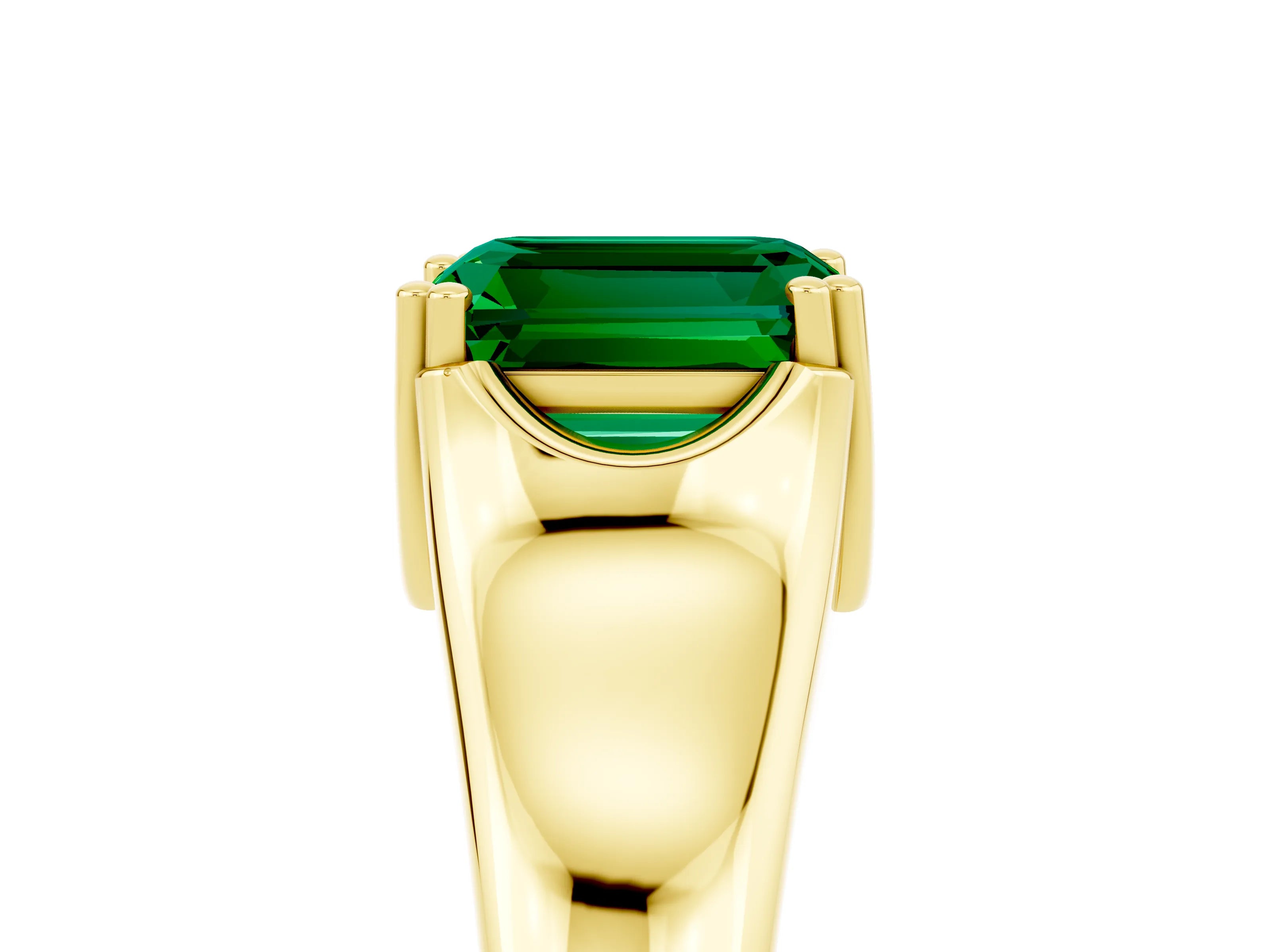 Yellow gold Emerald Cut Emerald Solitaire Ring with Wide Band and Prong Setting_5