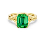 Yellow gold Emerald Cut Emerald Solitaire Twist Band Prong Setting Ring_12