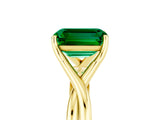 Yellow gold Emerald Cut Emerald Solitaire Twist Band Prong Setting Ring_17