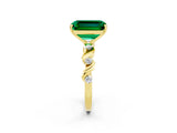 Yellow gold Emerald Cut Emerald Solitaire Twisted Band with Round  Accents and Prong Setting_14