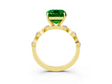 Yellow gold Emerald Cut Emerald Solitaire Twisted Band with Round  Accents and Prong Setting_15