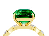 Yellow gold Emerald Cut Emerald Solitaire Twisted Band with Round  Accents and Prong Setting_16