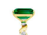 Yellow gold Emerald Cut Emerald Solitaire Twisted Band with Round  Accents and Prong Setting_17