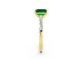 Yellow gold Emerald Cut Emerald Solitaire with Side Baguettes and Channel Set Band_2