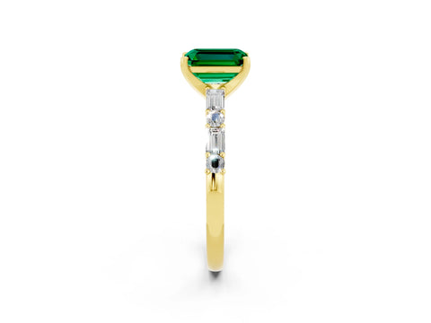 Yellow gold Emerald Cut Emerald Solitaire with Side Baguettes and Channel Set Band_2