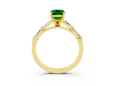 Yellow gold Emerald Cut Emerald Solitaire with Side Baguettes and Channel Set Band_3