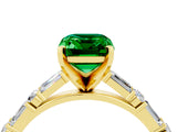 Yellow gold Emerald Cut Emerald Solitaire with Side Baguettes and Channel Set Band_4