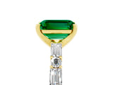 Yellow gold Emerald Cut Emerald Solitaire with Side Baguettes and Channel Set Band_5