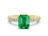 Yellow gold Emerald Cut Emerald Solitaire with Side Stones, Pave Band, Four-Prong Setting_48