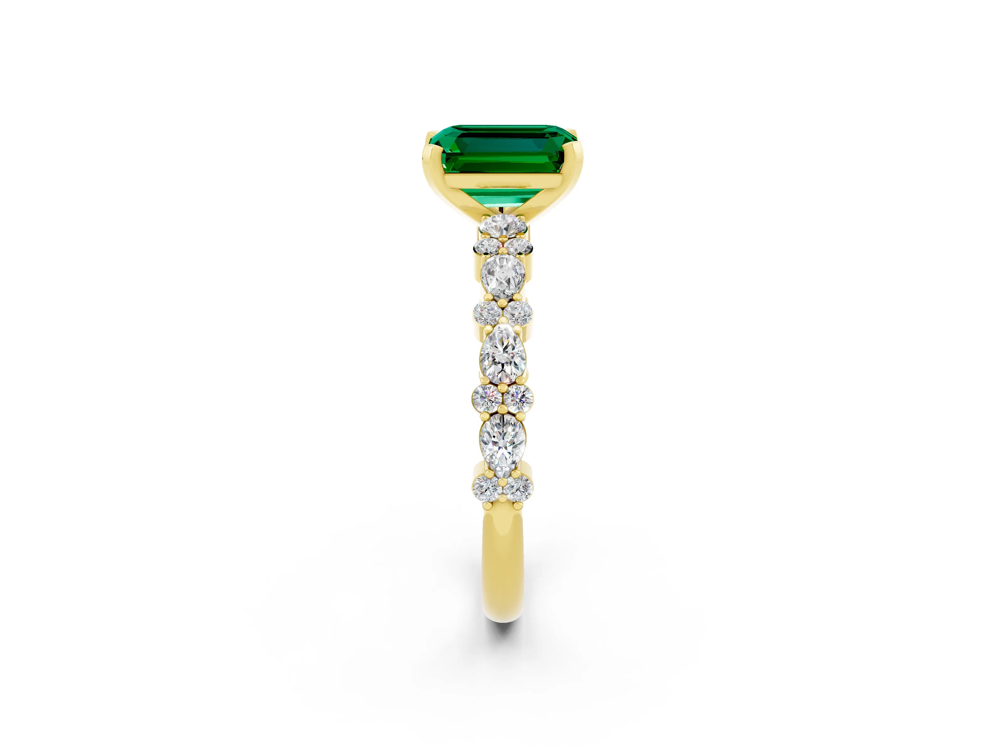 Yellow gold Emerald Cut Emerald Solitaire with Side Stones, Pave Band, Four-Prong Setting_50