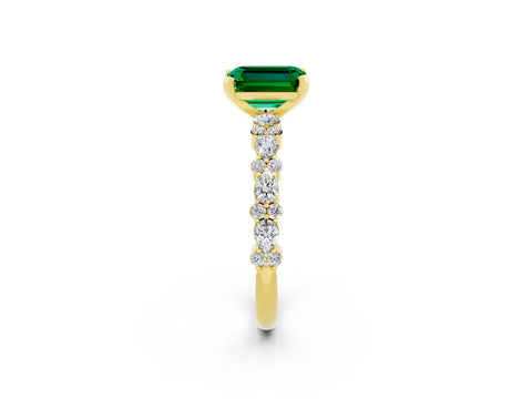 Yellow gold Emerald Cut Emerald Solitaire with Side Stones, Pave Band, Four-Prong Setting_50