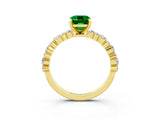 Yellow gold Emerald Cut Emerald Solitaire with Side Stones, Pave Band, Four-Prong Setting_51