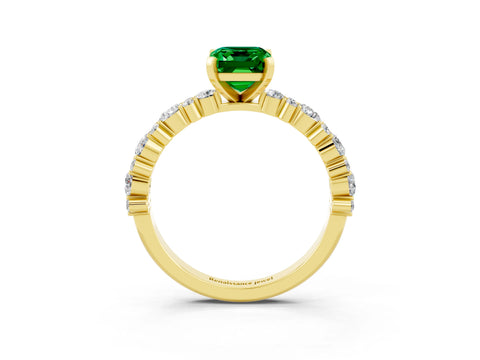 Yellow gold Emerald Cut Emerald Solitaire with Side Stones, Pave Band, Four-Prong Setting_51