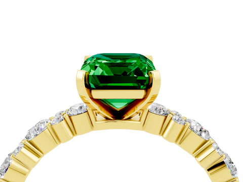 Yellow gold Emerald Cut Emerald Solitaire with Side Stones, Pave Band, Four-Prong Setting_52