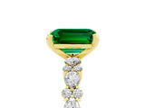 Yellow gold Emerald Cut Emerald Solitaire with Side Stones, Pave Band, Four-Prong Setting_53