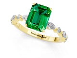 Yellow gold Emerald Cut Emerald Solitaire with Side Stones on a Pavé Band and Four-Prong Setting_1