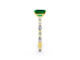 Yellow gold Emerald Cut Emerald Solitaire with Side Stones on a Pavé Band and Four-Prong Setting_2