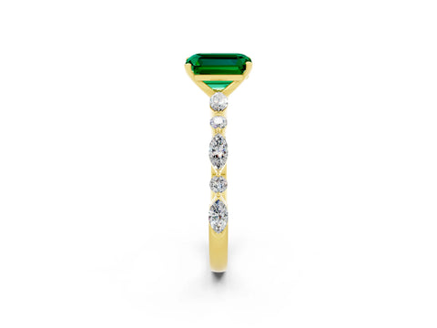 Yellow gold Emerald Cut Emerald Solitaire with Side Stones on a Pavé Band and Four-Prong Setting_2