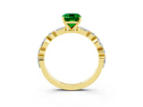 Yellow gold Emerald Cut Emerald Solitaire with Side Stones on a Pavé Band and Four-Prong Setting_3