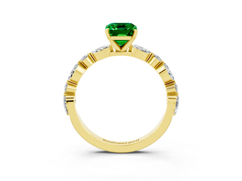 Yellow gold Emerald Cut Emerald Solitaire with Side Stones on a Pavé Band and Four-Prong Setting_3