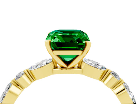 Yellow gold Emerald Cut Emerald Solitaire with Side Stones on a Pavé Band and Four-Prong Setting_4