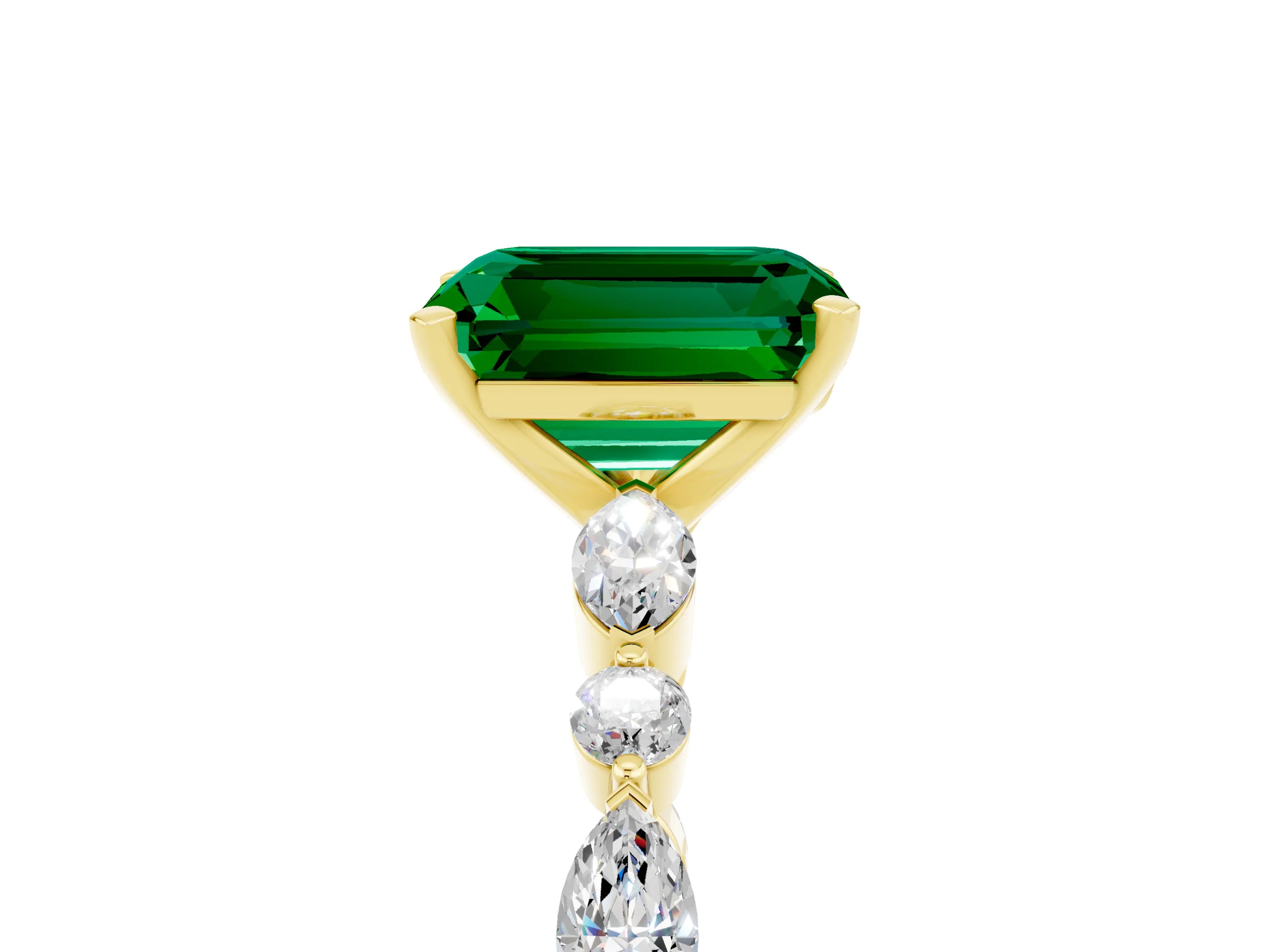 Yellow gold Emerald Cut Emerald Solitaire with Side Stones on a Pavé Band and Four-Prong Setting_5