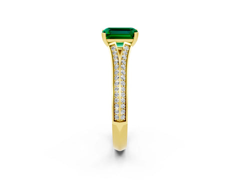 Yellow gold Emerald Cut Emerald Split Shank Engagement Ring with Pavé Band_2