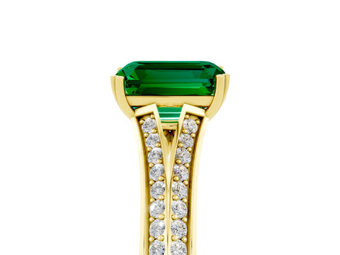 Yellow gold Emerald Cut Emerald Split Shank Engagement Ring with Pavé Band_5