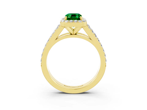 Yellow gold Emerald Cut Emerald Split Shank Halo Ring with Four-Prong Setting_15