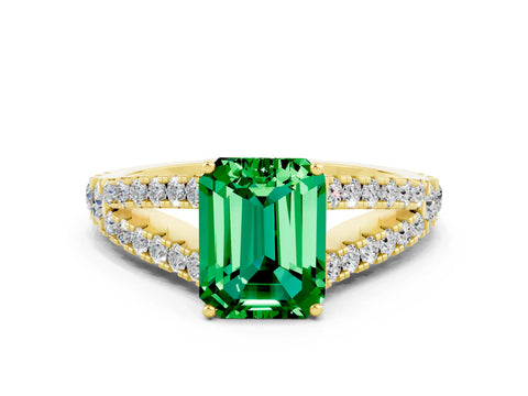 Yellow gold Emerald Cut Emerald Split Shank Pavé Engagement Ring with Four-Prong Setting_12