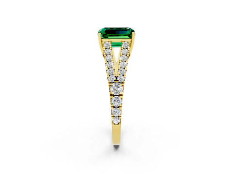 Yellow gold Emerald Cut Emerald Split Shank Pavé Engagement Ring with Four-Prong Setting_14