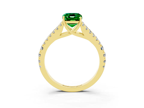 Yellow gold Emerald Cut Emerald Split Shank Pavé Engagement Ring with Four-Prong Setting_15