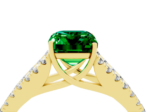 Yellow gold Emerald Cut Emerald Split Shank Pavé Engagement Ring with Four-Prong Setting_16