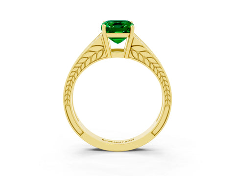 Yellow gold Emerald Cut Emerald Split Shank Ring with Pavé Band and Four-Prong Setting_3