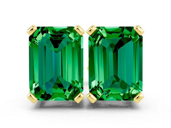 Yellow gold Emerald Cut Emerald Stud Earrings