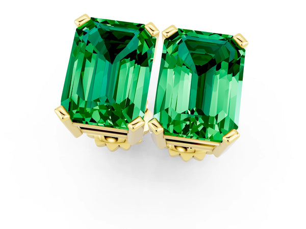 Yellow gold Emerald Cut Emerald Stud Earrings
